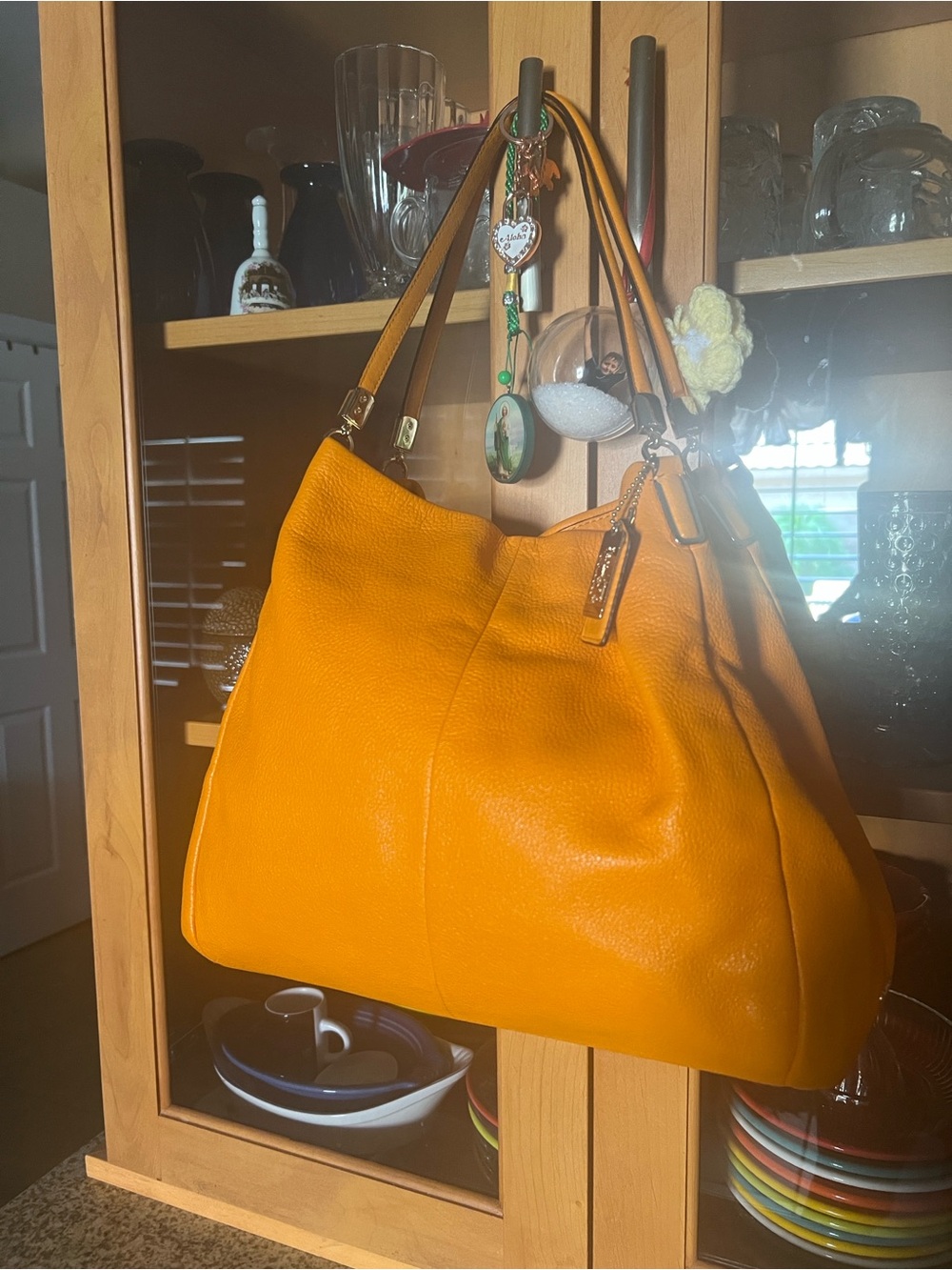 Coach Pebbled Leather Shoulder Hobo - Bright Orange